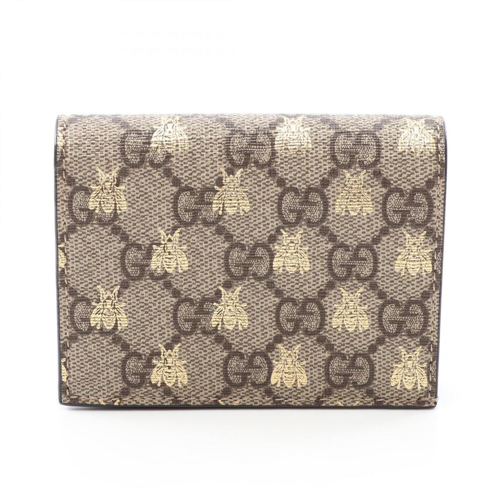 Gucci GG Supreme Bee Bifold Wallet Canvas Leather Beige Tan